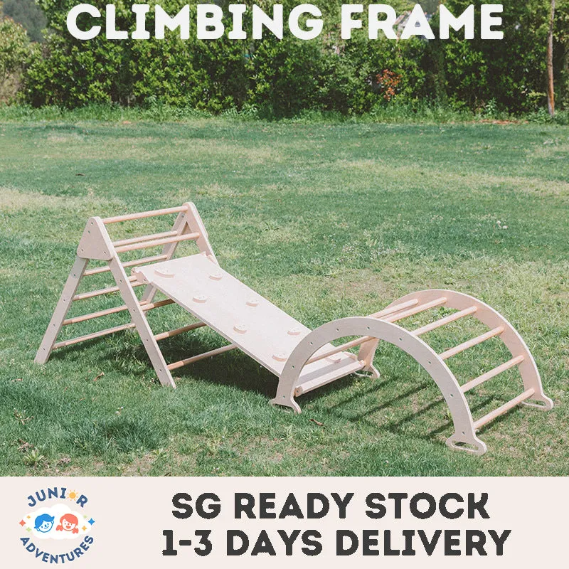 3-in-1 Climbing Frame Combination Children Outdoor and Indoor Sports Toys Wooden Frame Playgym Climbing and Slide for Kids