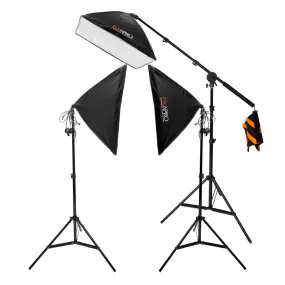 3x85W EzyLite Triple Head Continuous Boom Stand Lighting Kit