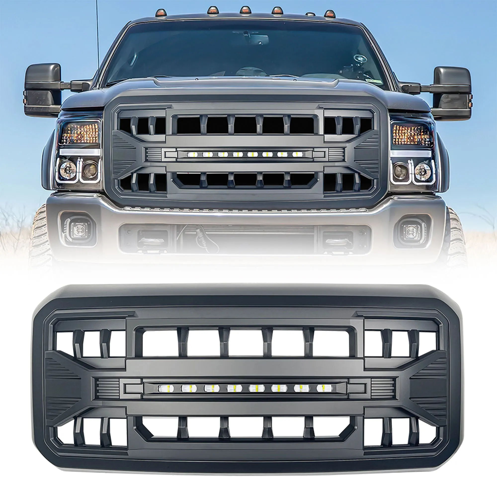 AMERICAN MODIFIED Armor Grille with Off Road Lights for 11-16 Ford Super Duty