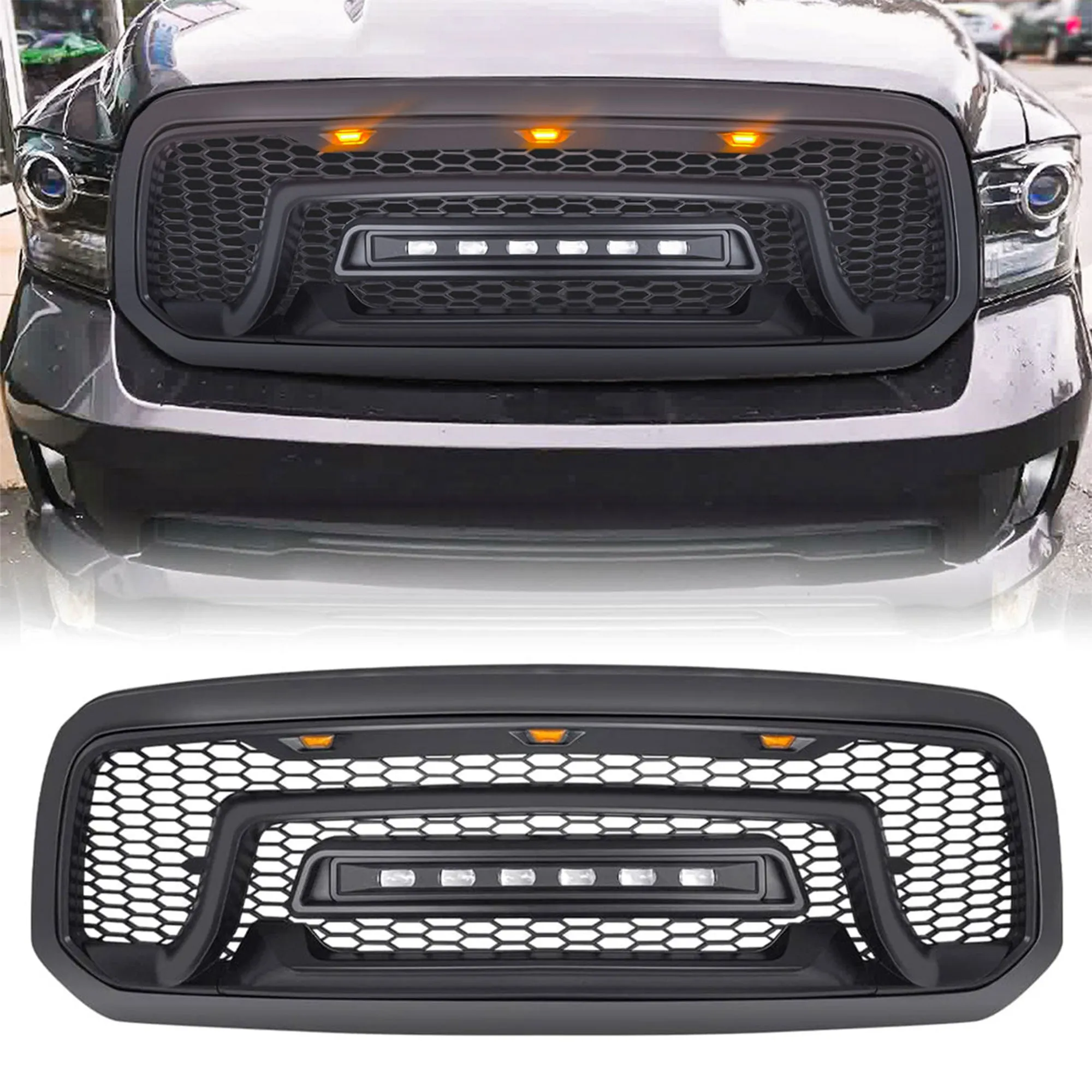 AMERICAN MODIFIED Armor Grille with Off Road Lights for 2013-2018 Dodge Ram 1500