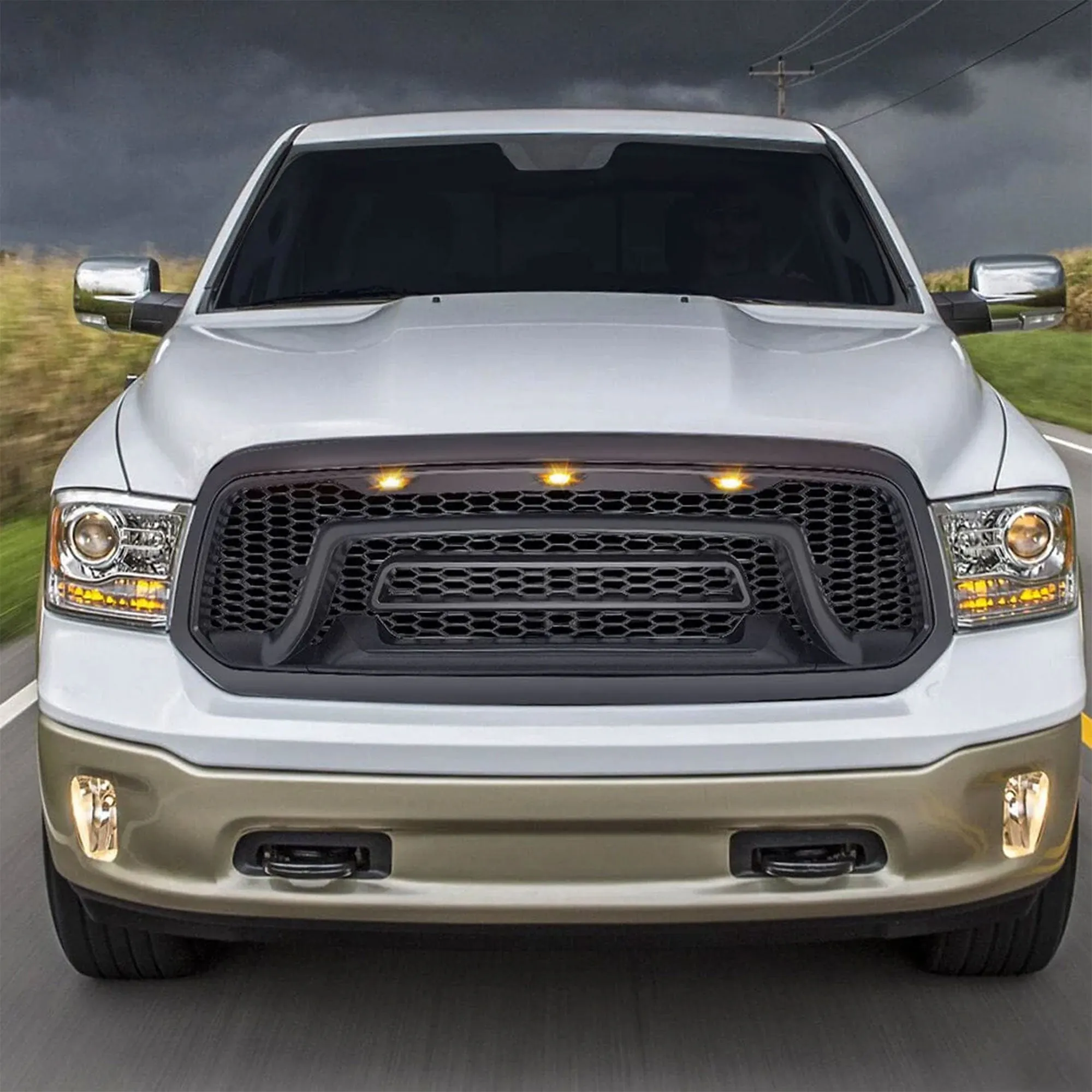 AMERICAN MODIFIED Rebel Grille with Amber Lights for 2013-2018 Dodge Ram 1500