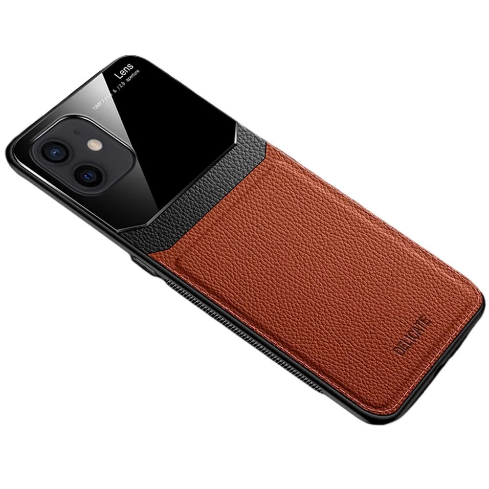 Anymob iPhone Brown Anti-drop Pattern Phone Case Leather Back Cover