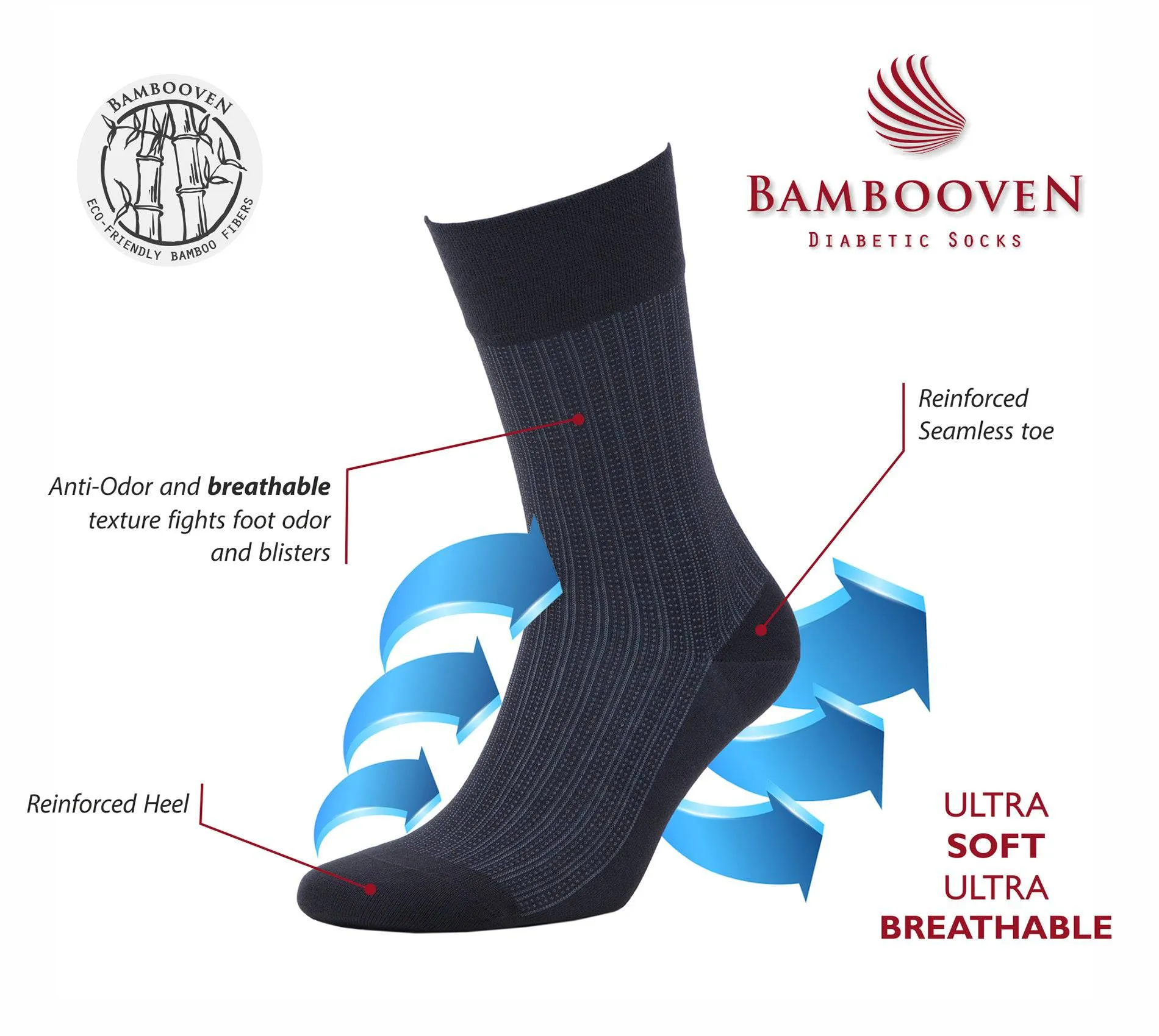 Bambooven Men’s Lightweight Dress and Trouser Socks – Super Soft, Premium Bamboo, Odor Free and Breathable, Calf Socks, Crew Socks (3 Pack)-509