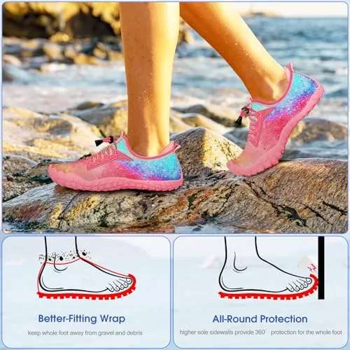 Built-in Heel Grips Water Shoes for Kids Girls Boys Hiking Wide Barefoot Swim Beach Pool Big Kid