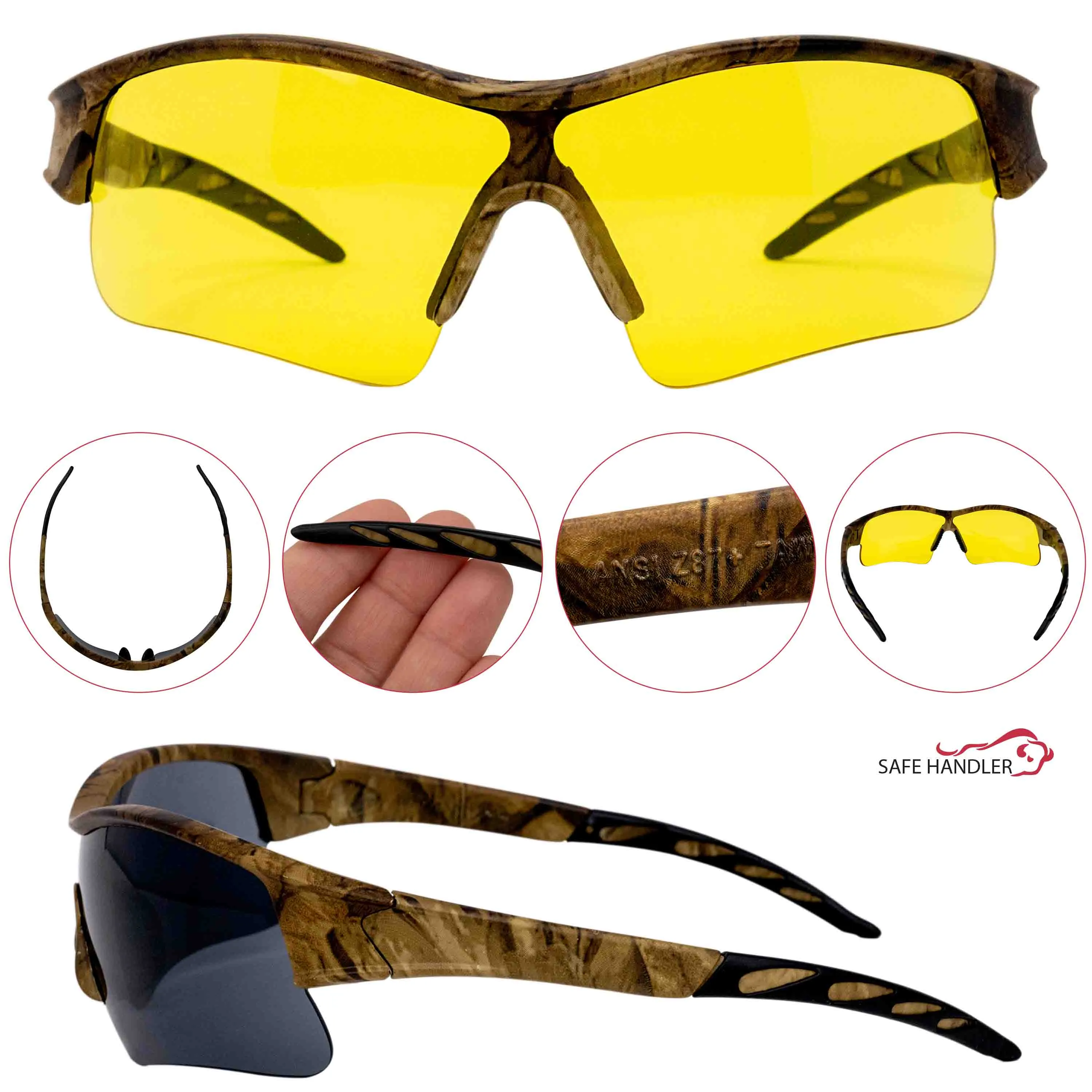 Camo Jax Safety Glasses, Anti-Scratch, Wind-Resistant, Anti-Slip