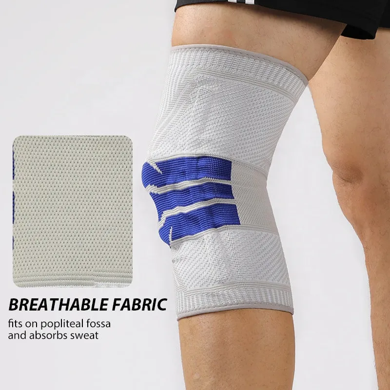 Compression Knee Sleeve with Patella Gel Pad and Stabilizing Spring for Protection