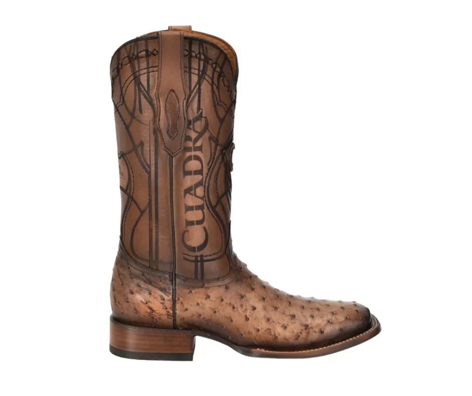 Cuadra CU744 MN Lugano Brown Ostrich Embroidery & Laser & Woven Square Toe