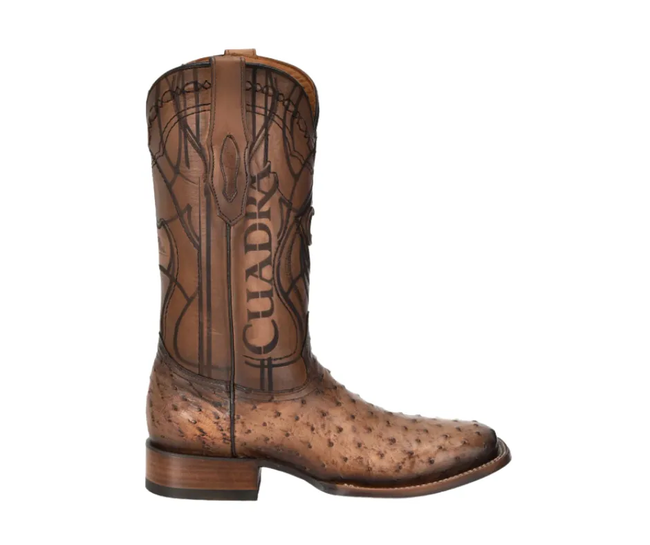 Cuadra CU744 MN Lugano Brown Ostrich Embroidery & Laser & Woven Square Toe