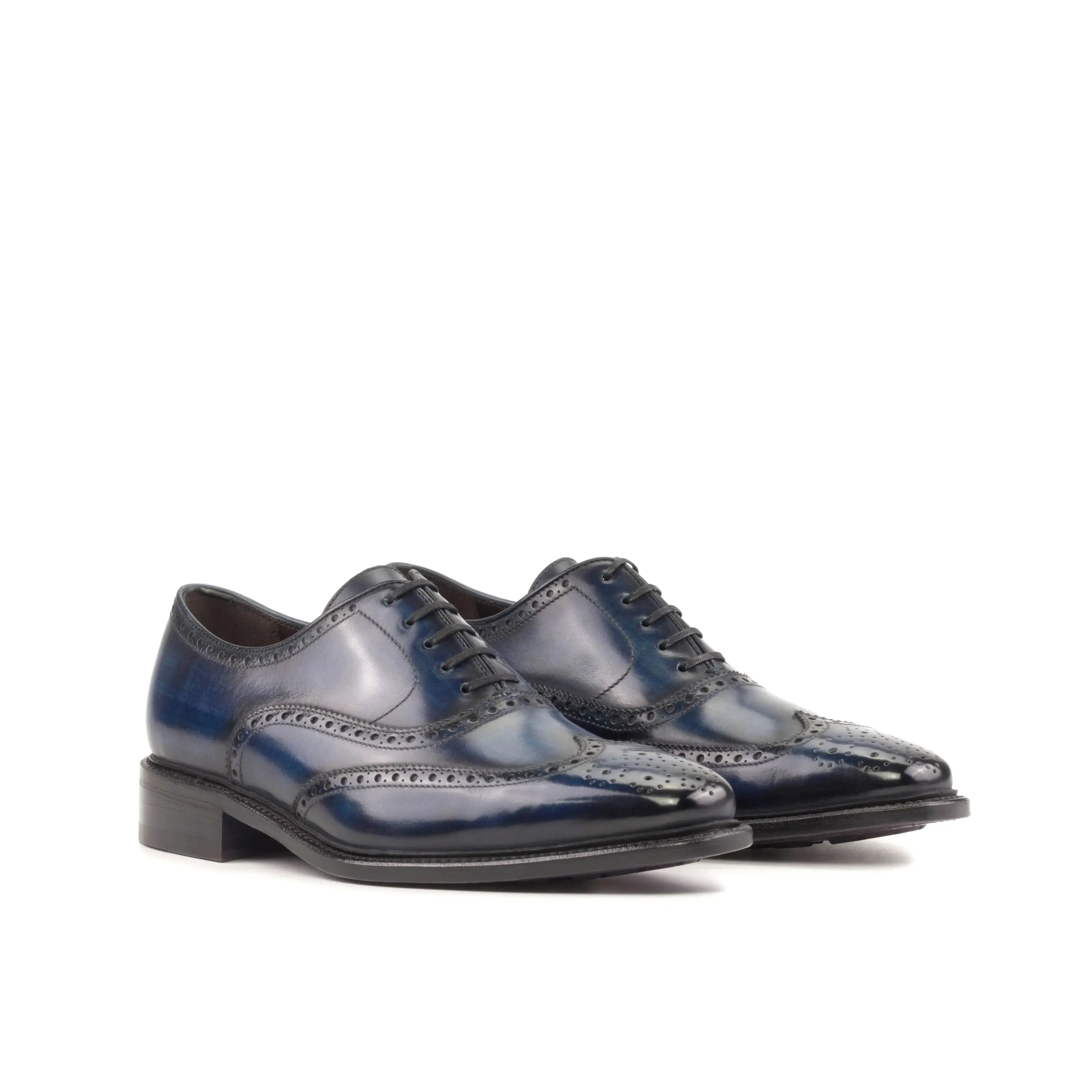 DapperFam Aeron in Denim Men's Hand-Painted Patina Full Brogue