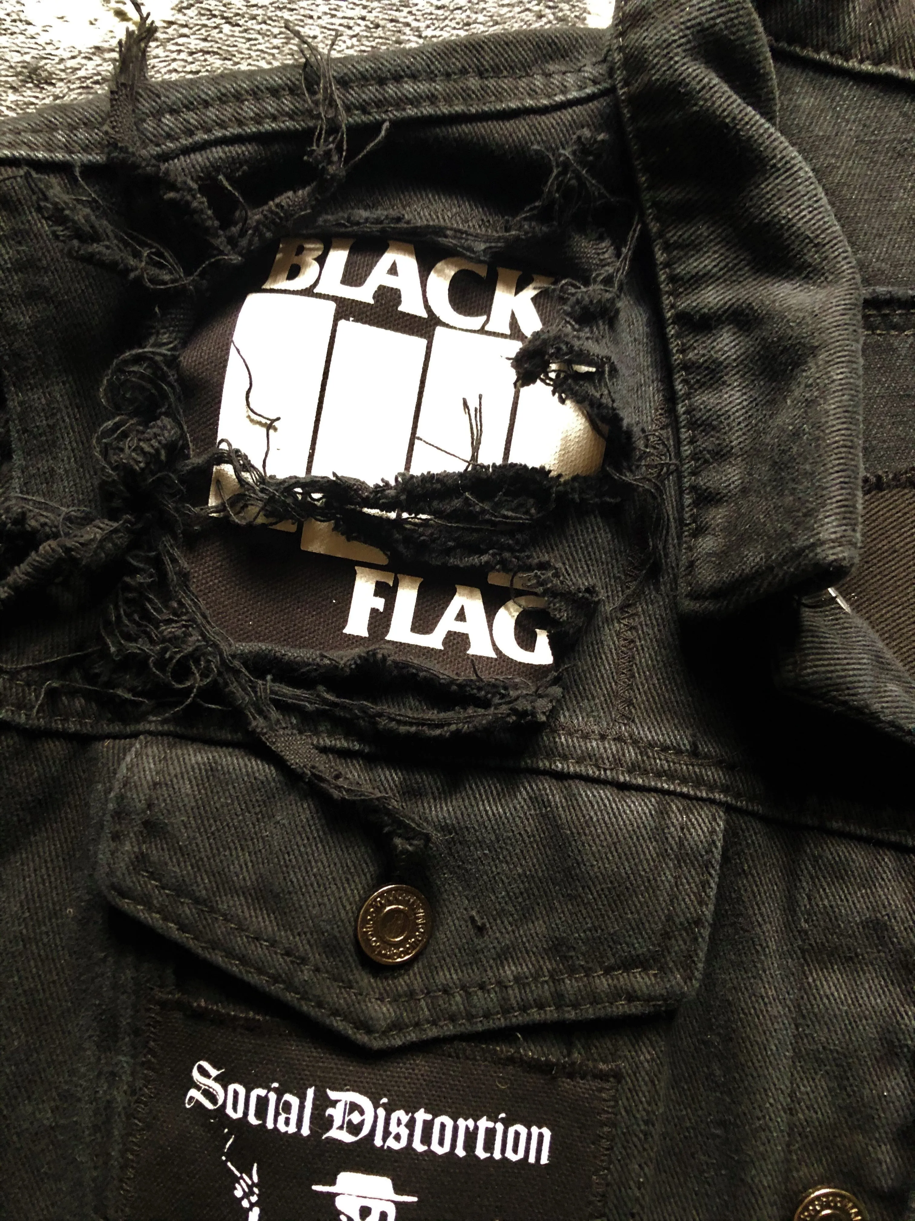 Distressed Punk Rock Slashed Shredded Battle Jacket Mega Patch Cut-Off Denim Vest   Studs & Spikes option