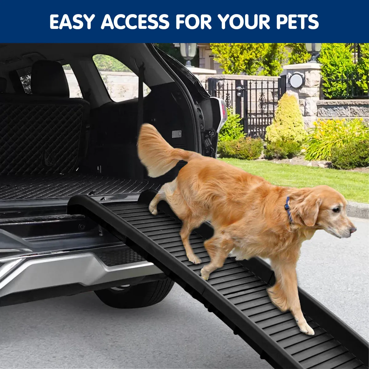 Foldable Anti-Skid Dog Car Ramp, Safety Latch, 90kg Capacity