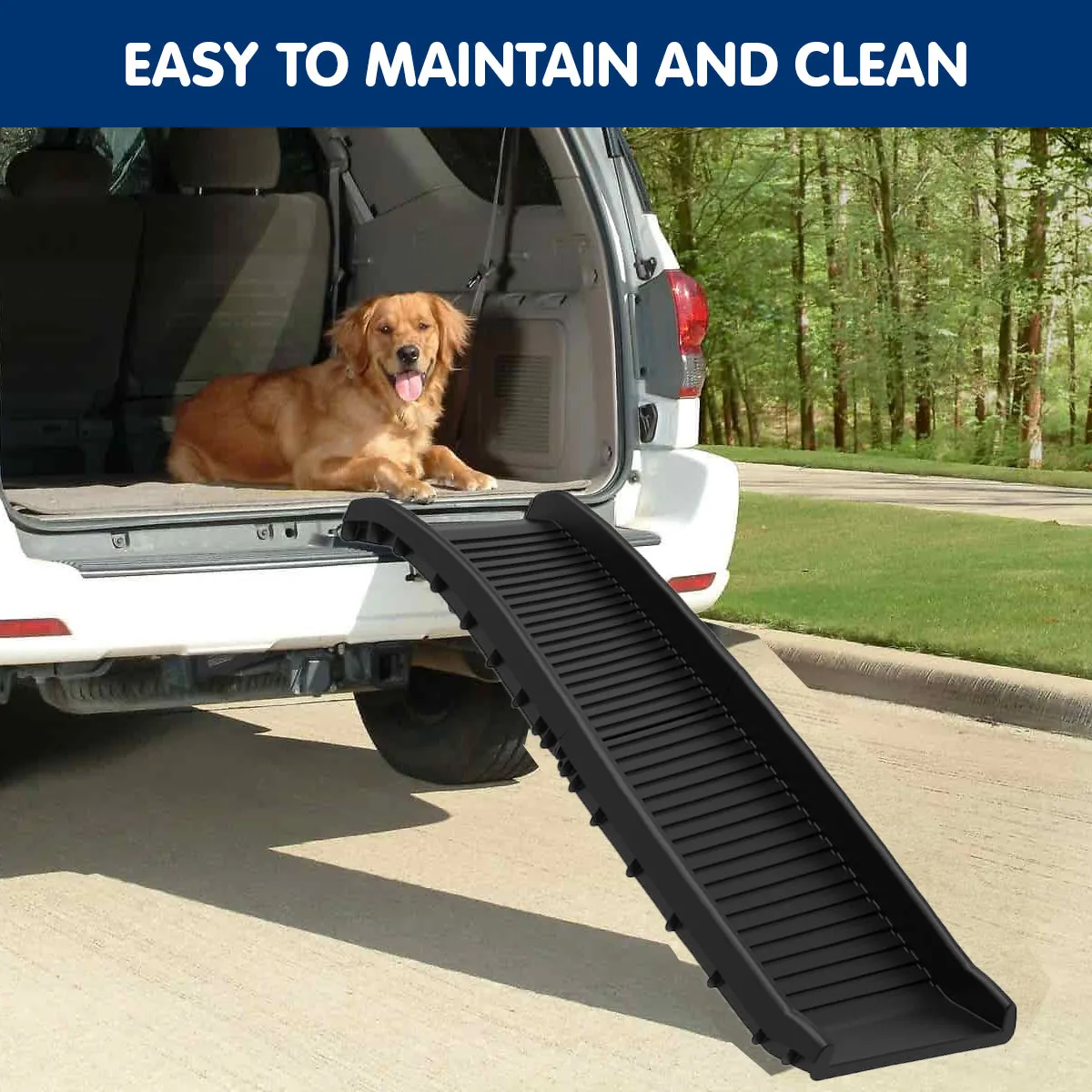 Foldable Anti-Skid Dog Car Ramp, Safety Latch, 90kg Capacity