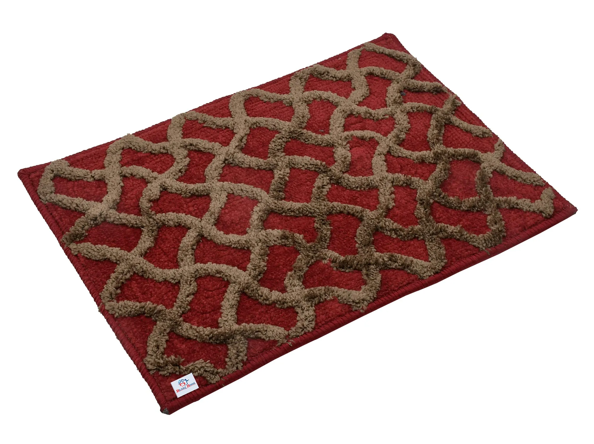 Heart Home Washable, Non Slip Velvet Doormat for Indoor- Pack of 2 (Maroon)