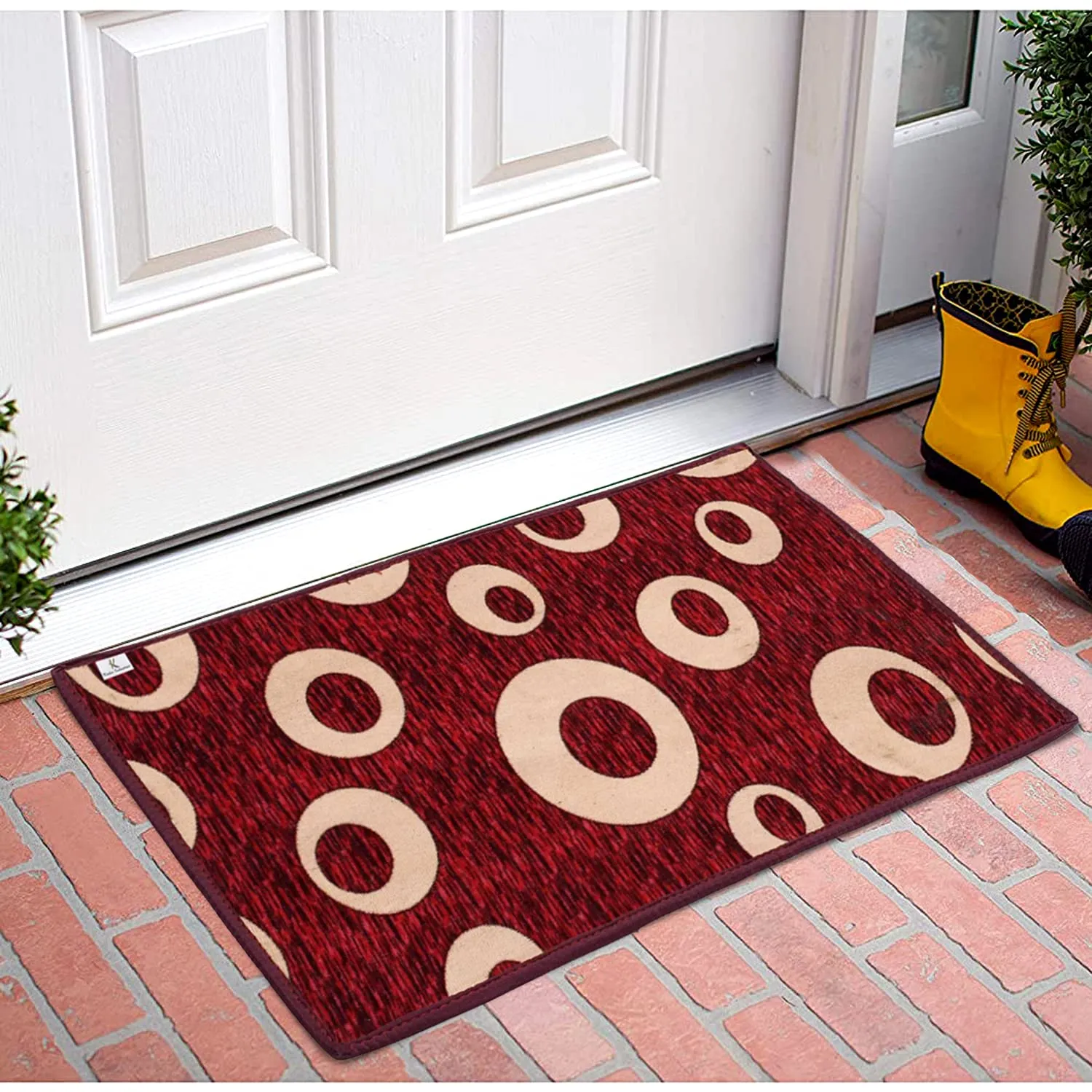 Kuber Industries Oval Dewsign Washable, Non Slip Velvet Doormat for Indoor, Pack of 2 (Maroon)