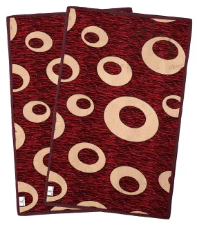 Kuber Industries Oval Dewsign Washable, Non Slip Velvet Doormat for Indoor, Pack of 2 (Maroon)