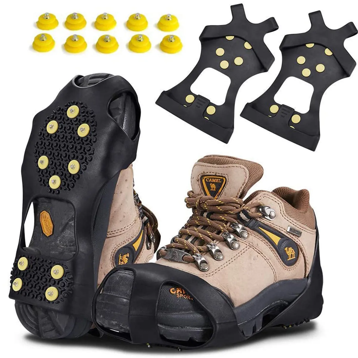 KUYOU Ice Anti Slip Tread Footwear Spikes with 10 Steel Studs Crampons