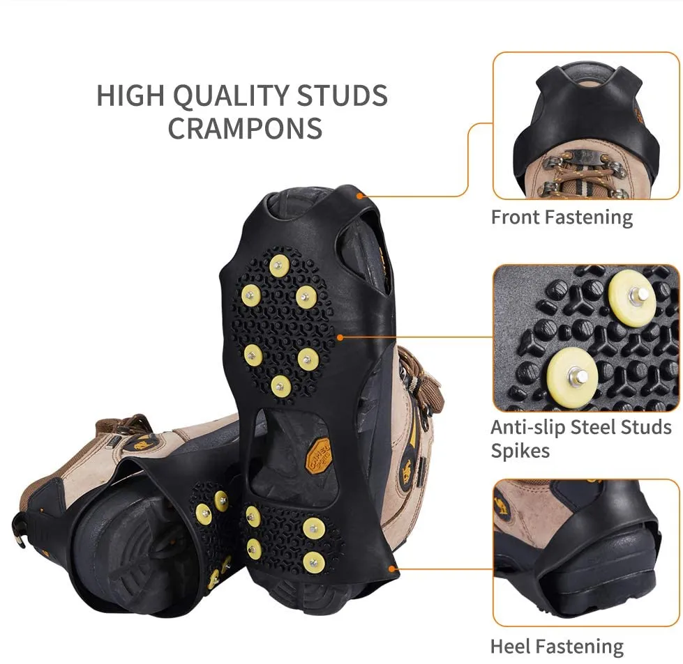 KUYOU Ice Anti Slip Tread Footwear Spikes with 10 Steel Studs Crampons