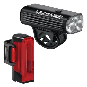 Lezyne Macro Drive 1400  and Strip Drive Pro 400  Bicycle Light Set, Front and Rear Pair, 1400/400 Lumen, USB-C Rechargeable