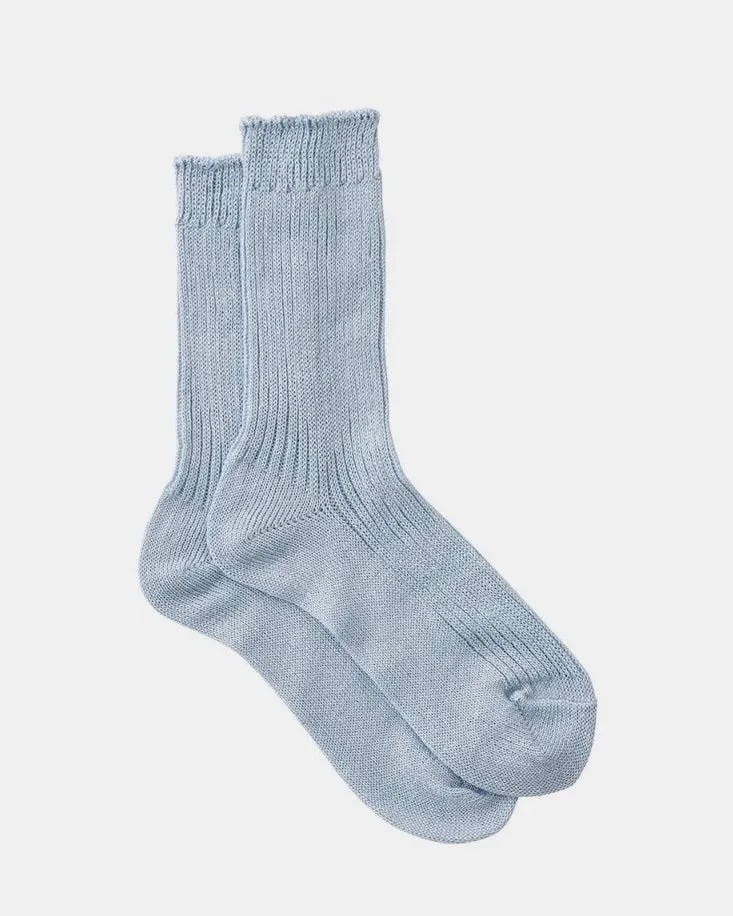 Linen Rib Crew Sock: Pearl Blue