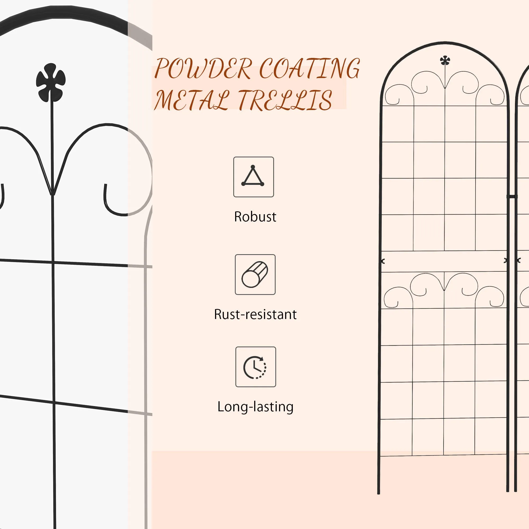 Metal Trellis Set of 2, Garden Trellis for Climbing Plants Support Frames, Floral Design