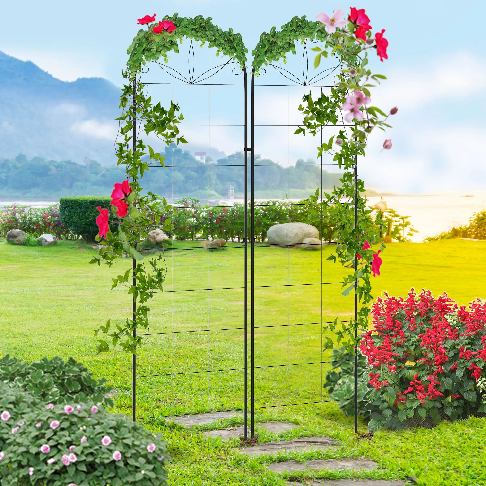 Metal Trellis Set of 2, Garden Trellis for Climbing Plants Support Frames, Grid Design