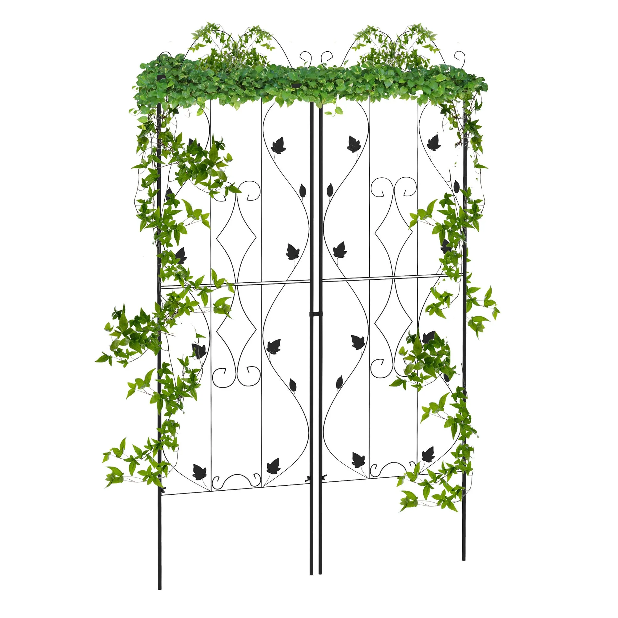 Metal Trellis Set of 2, Garden Trellis for Climbing Plants Support Frames, Leaf Design