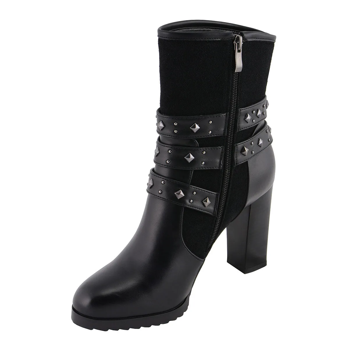 Milwaukee Leather MBL9433 Women's Black Triple Buckle Strap Fashion Riding Boots with Block Heel