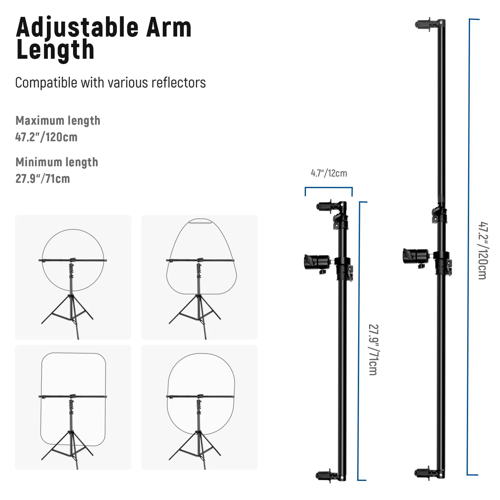 NEEWER 27.9"-47.2" Extendable Reflector Holder Arm with Light Stand