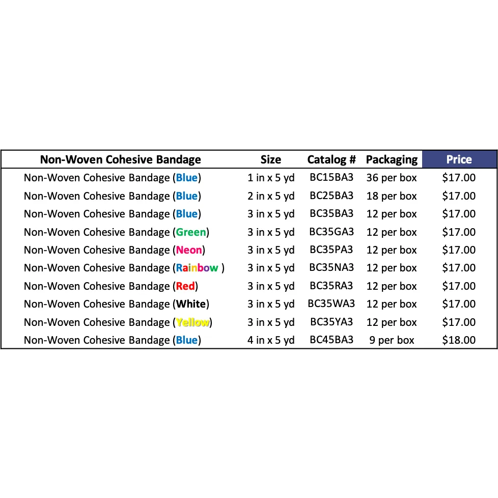 Non-Woven Cohesive Bandage Wrap, Self Adherent, (Color)