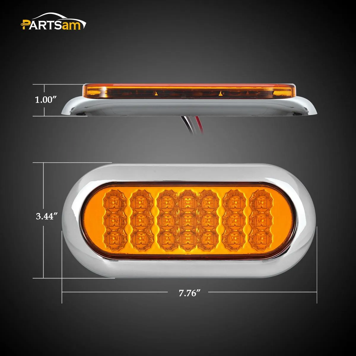 Partsam 2Pcs 6-1/2inch Oval Amber Led Trailer Lights 21 LED Flange Mount w Reflectors Turn Signal Park Side Marker LED Light for Truck Trailer Trail Bus 12V LED Trailer Parking Light w Chrome Bezels