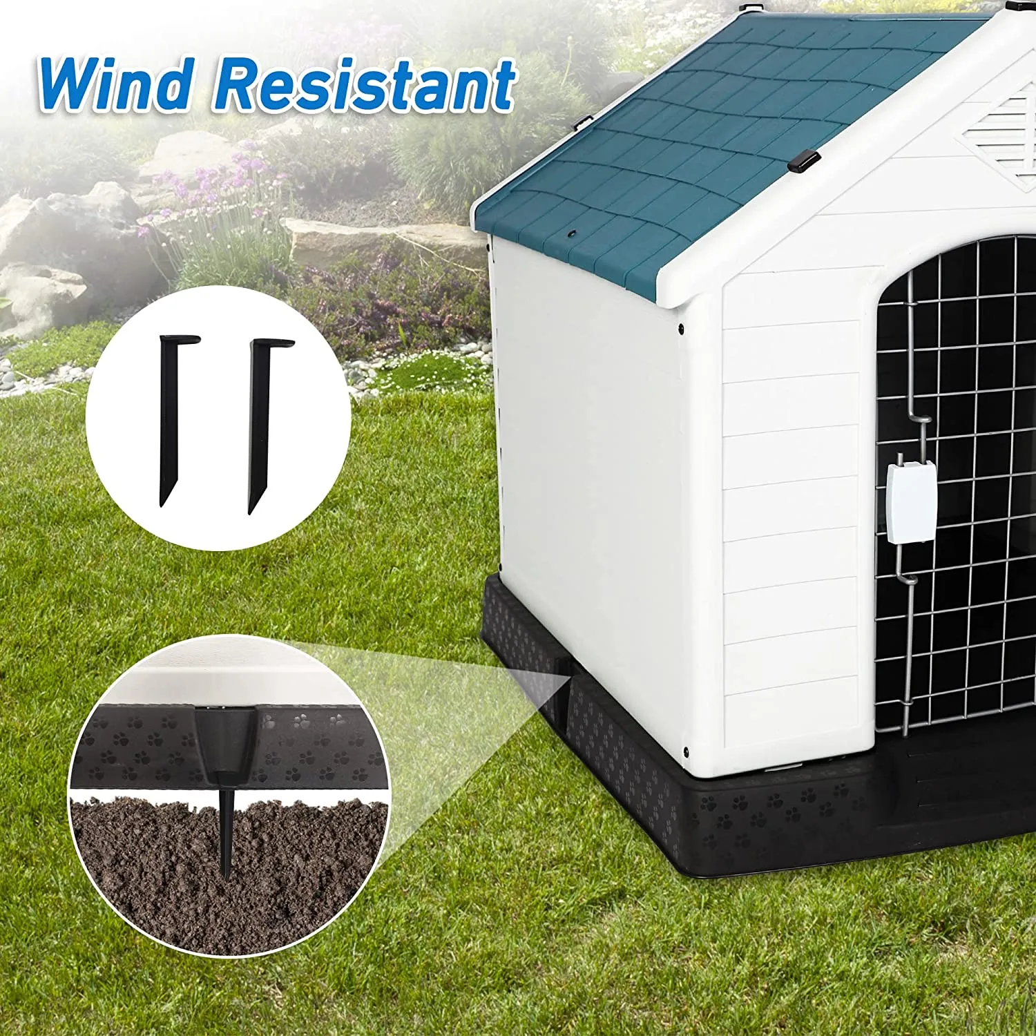 Plastic Outdoor Dog House with Door 24.8" Height Weatherproof Puppy Kennel Pet Crate with Elevated Floor Air Vents, Small