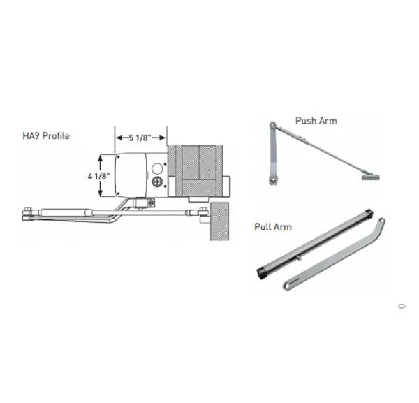 Record - HA9 - Full Feature Door Operator - Double PULL Arm - Non Handed - Antique Bronze - 75" For Double Doors