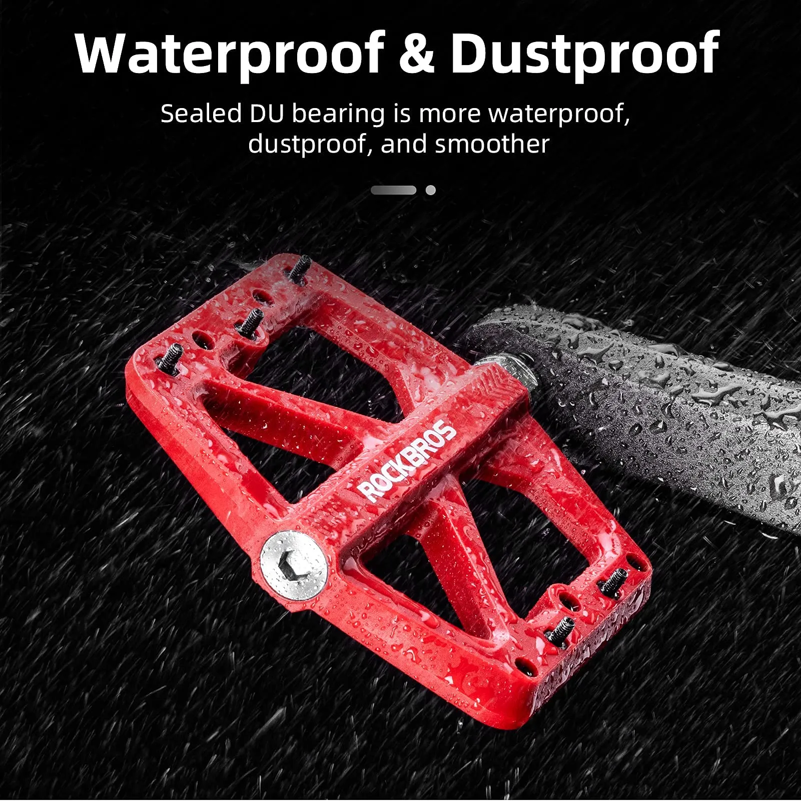 ROCKBROS Mountain Bike Pedals Lightweight Nylon DU Bearing 9/16" MTB Flat Bike Pedals