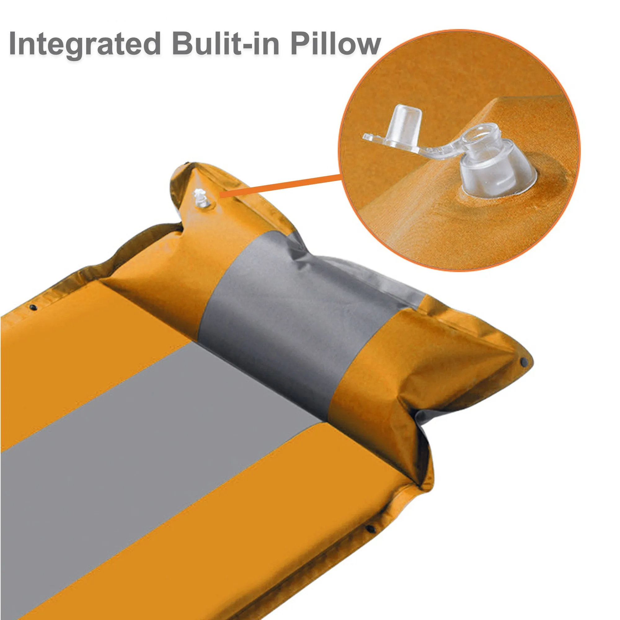 Self Inflating Mattress Sleeping Mat Air Bed Camping Camp Hiking Joinable Pillow - orange