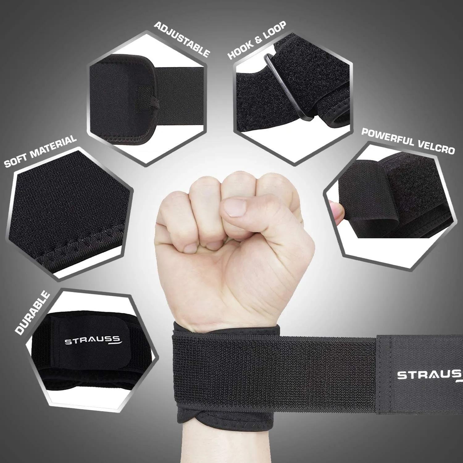 Strauss Wrist Support, Free Size (Black) and PT Cotton Gym Support, Pair (Black)