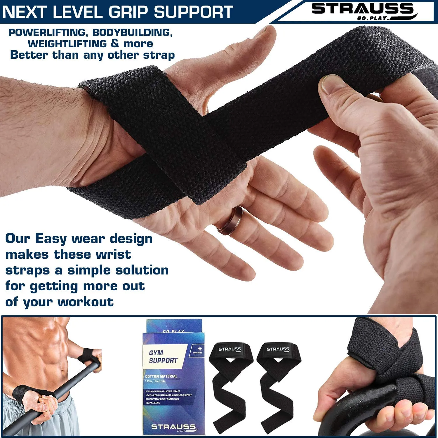 Strauss Wrist Support, Free Size (Black) and PT Cotton Gym Support, Pair (Black)