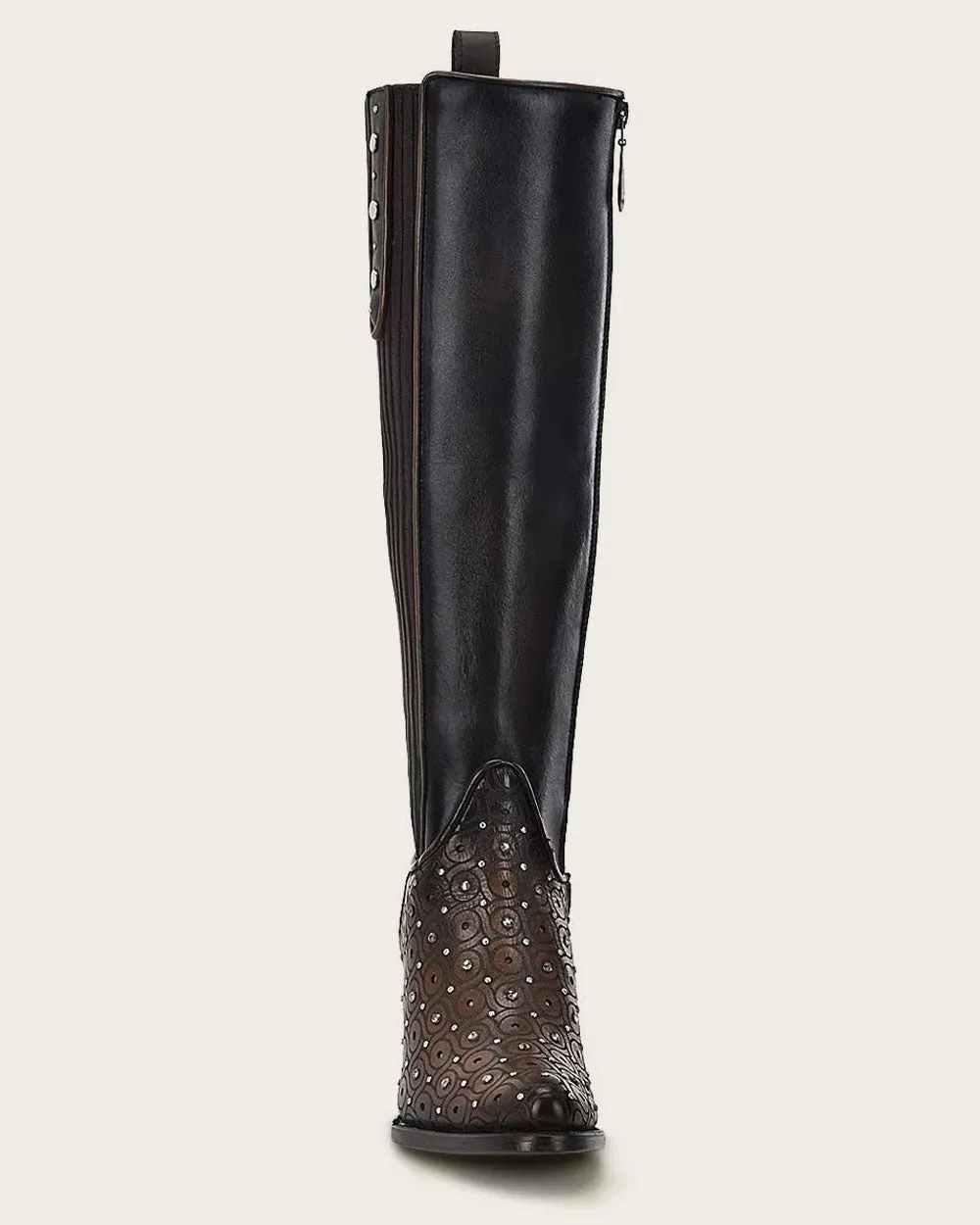 Tall dark brown boot with crystals