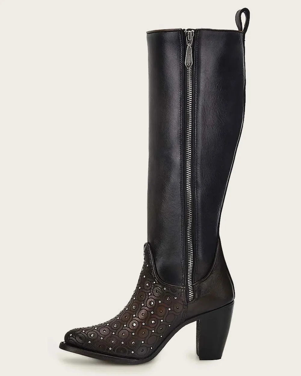 Tall dark brown boot with crystals