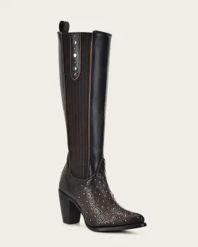 Tall dark brown boot with crystals