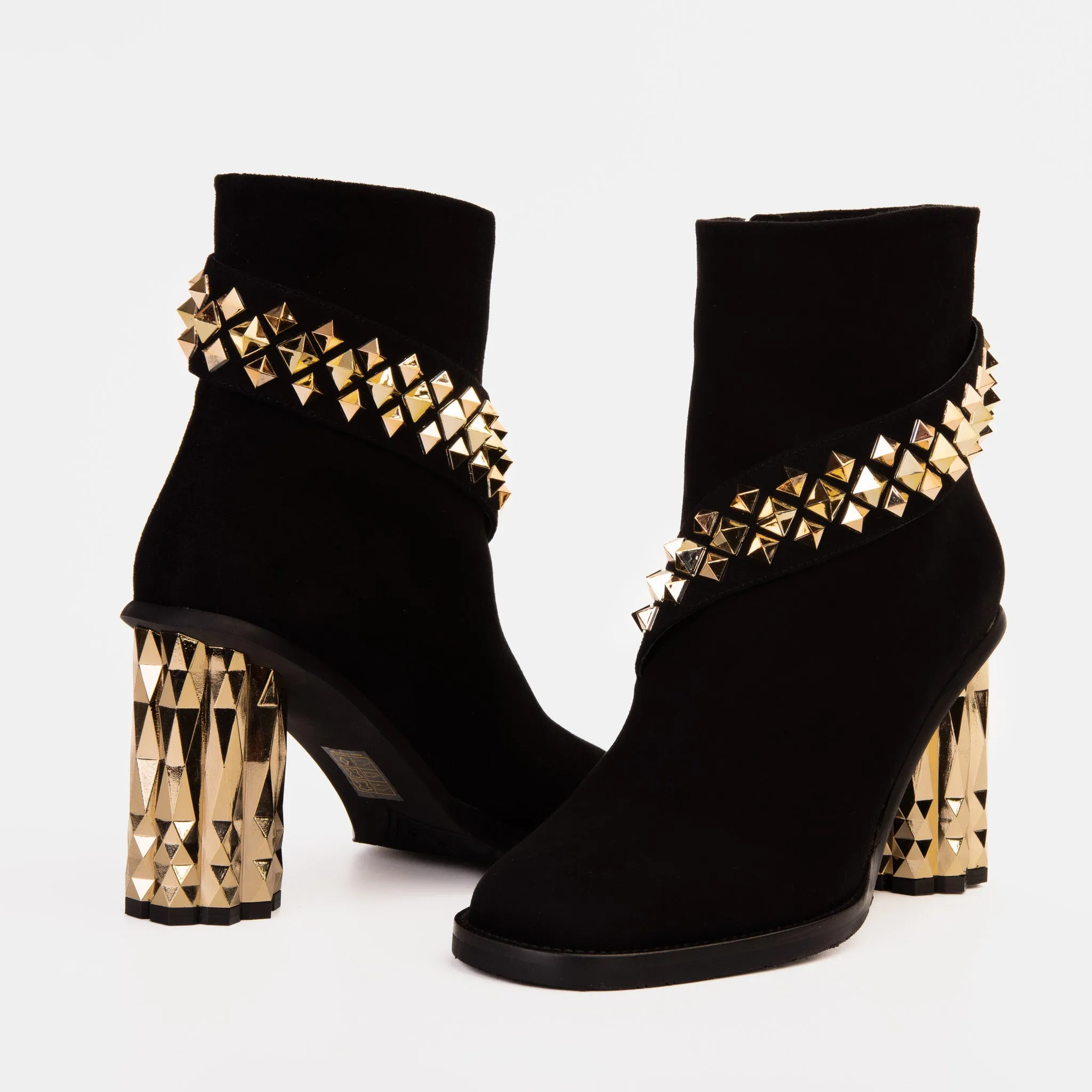 The Metal Black Suede Leather Block Heel Women Boot