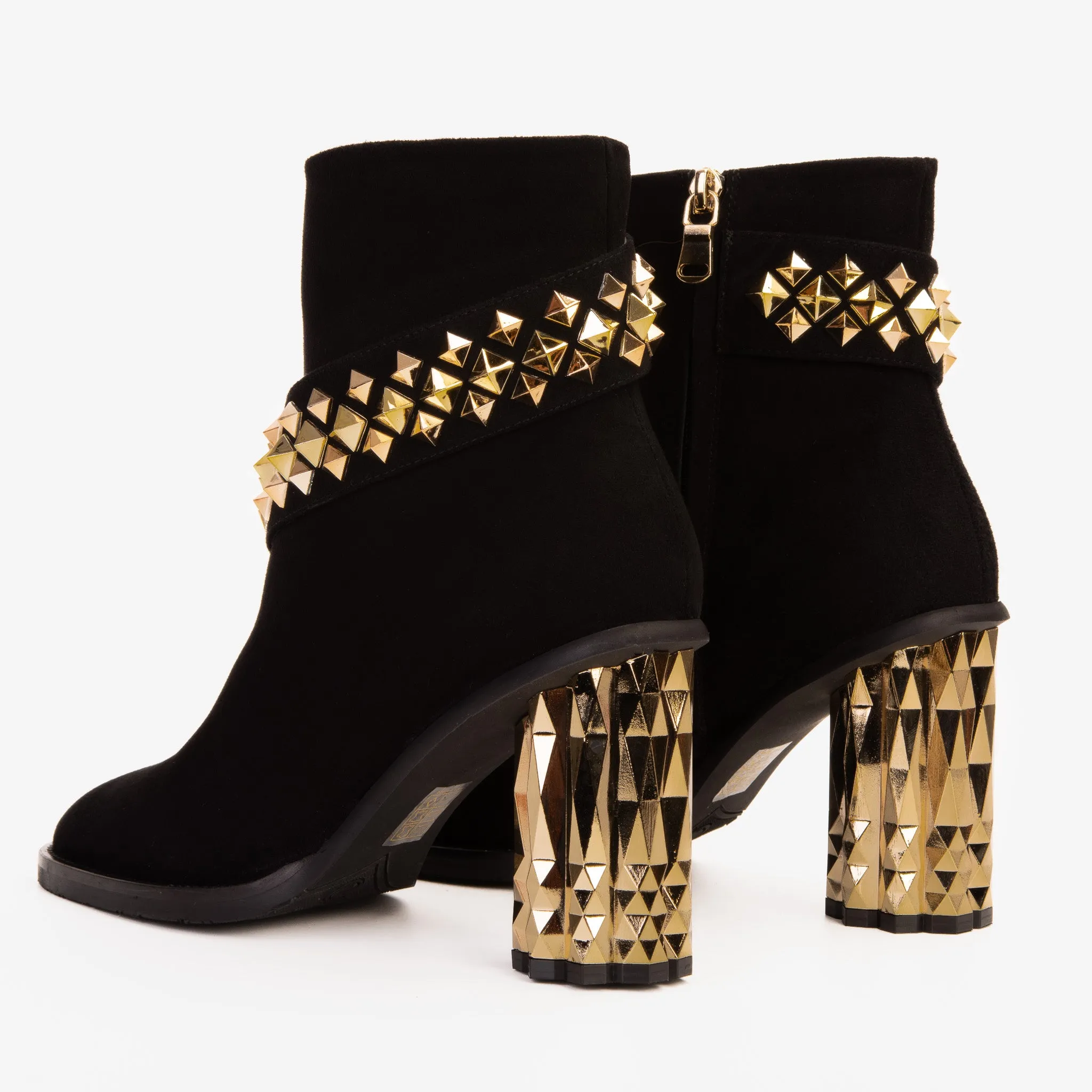 The Metal Black Suede Leather Block Heel Women Boot