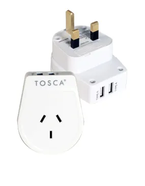 Tosca - TCA042 UK HK Double USB Port Adaptor - White