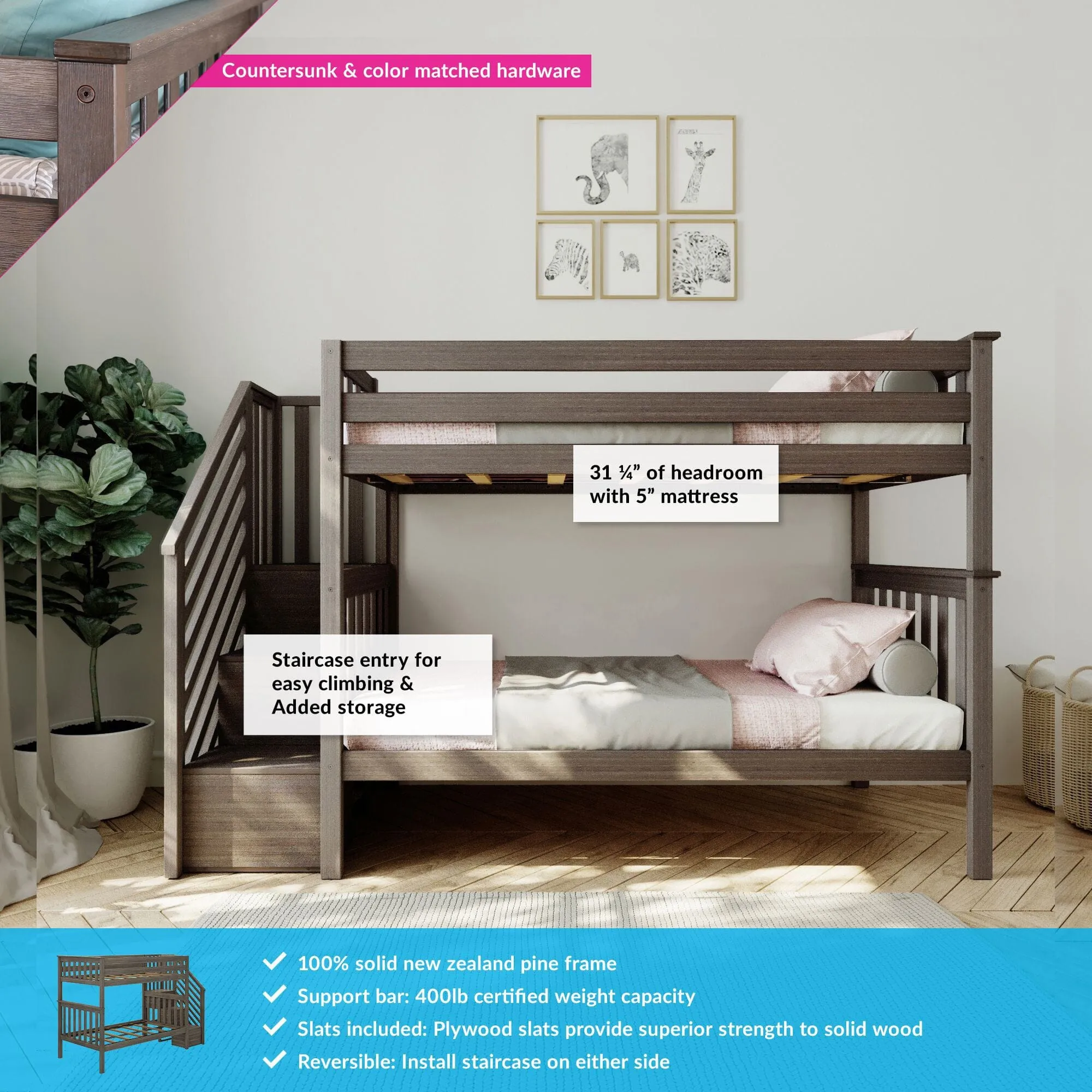 Twin Over Twin Bunk Bed With Stairs