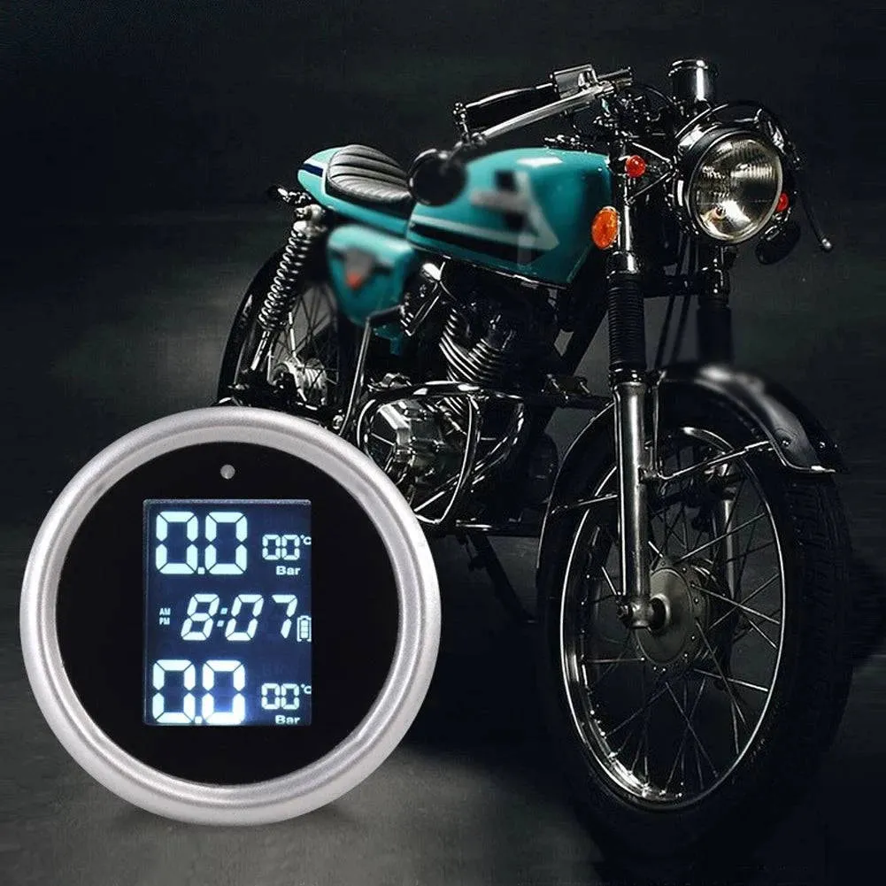 Universal Motorcycle Solar Intelligent Tire Pressure Monitor Waterproof Digital Display Set Temperature Battery Time Display